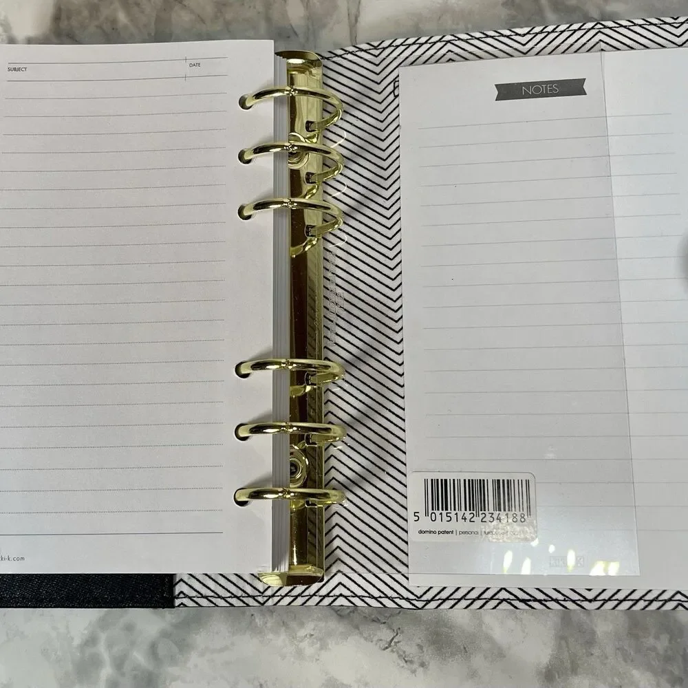 Kikki K Black Leather Personal Planner Medium Gold Snap Organizer New Boxed-READ